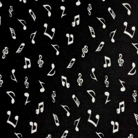 100% Cotton - White on Black Musical Notes