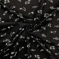 100% Cotton - White on Black Musical Notes