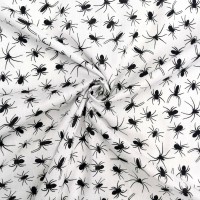 Halloween Polycotton - Black Spiders on White