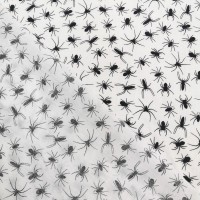 Halloween Polycotton - Black Spiders on White