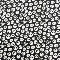 Halloween Polycotton - White Skulls on Black