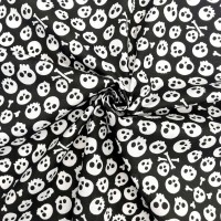 Halloween Polycotton - White Skulls on Black