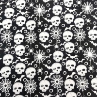 Halloween Polycotton - SKULLS AND SPIDERS ON BLACK