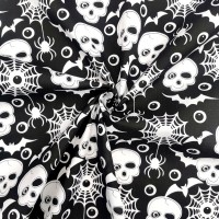 Halloween Polycotton - SKULLS AND SPIDERS ON BLACK