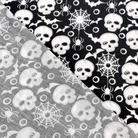 Halloween Polycotton - SKULLS AND SPIDERS ON BLACK