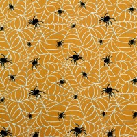 Halloween Polycotton- Spiders and Webs on Orange