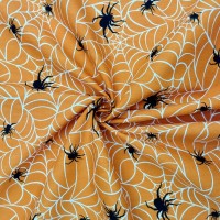 Halloween Polycotton- Spiders and Webs on Orange