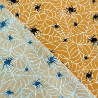 Halloween Polycotton- Spiders and Webs on Orange