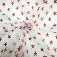 Halloween Fabric Red Stars on White Net