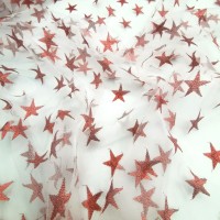 Halloween Fabric Red Stars on White Net