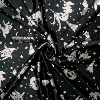 Halloween Fabric Silver Witches on Black