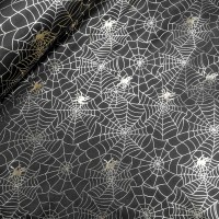 Halloween Fabric Silver Spiders Web