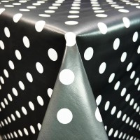 Tablecloth Vinyl  - Polka Dot White on Black 17mm