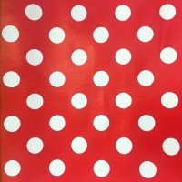 Tablecloth Vinyl  - Polka Dot White on Red 17mm