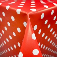 Tablecloth Vinyl  - Polka Dot White on Red 17mm