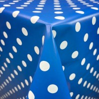 Tablecloth Vinyl  - Polka Dot White on Royal Blue 17mm