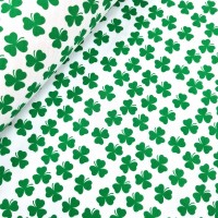 Green Shamrock on White Polycotton