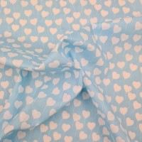 White on Sky Blue Hearts Polycotton