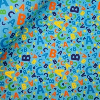 Polycotton - Alphabet on Turquoise