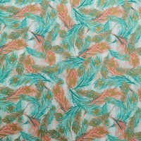 100% Cotton - Turquoise & Coral Feathers