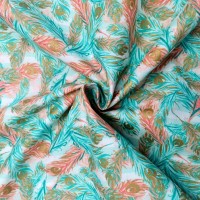 100% Cotton - Turquoise & Coral Feathers