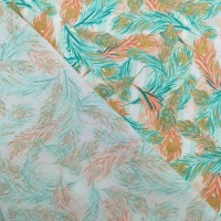 100% Cotton - Turquoise & Coral Feathers