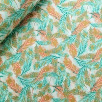 100% Cotton - Turquoise & Coral Feathers