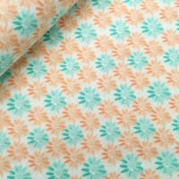 100% Cotton - Coral & Turq Flowers