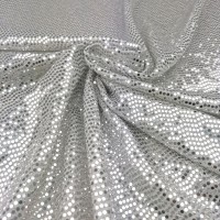 ALL OVER MIRROR SEQUIN SPANDEX - 3mm SPOT SILVER ON WHITE