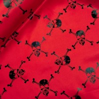 Halloween Fabric Black Skull and Crossbones on Red