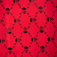 Halloween Fabric Black Skull and Crossbones on Red