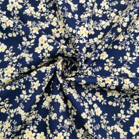 Floral Cotton Poplin- White Blooms on Navy