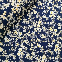 Floral Cotton Poplin- White Blooms on Navy