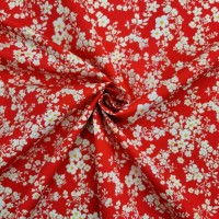 Floral Cotton Poplin- White Blooms on Red