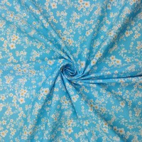 Floral Cotton Poplin- White Blooms on Turquoise