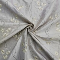 Ivory Flowers on Silver  Embroidered Silk