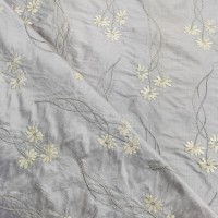 Ivory Flowers on Silver  Embroidered Silk