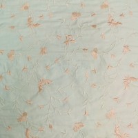 Ivory and Peach flowers Embroidered Silk