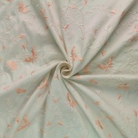 Ivory and Peach flowers Embroidered Silk