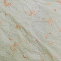 Ivory and Peach flowers Embroidered Silk