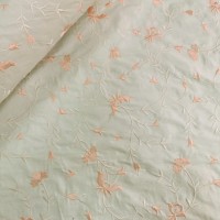 Ivory and Peach flowers Embroidered Silk