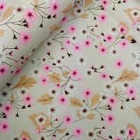 Floral Cotton Poplin - Silver and Pink Blossoms