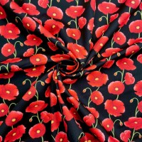 Floral Poplin Design 25 RED POPPIES ON BLACK