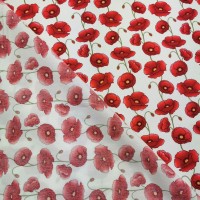 Floral Poplin Design 25 RED POPPIES ON IVORY