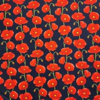 Floral Poplin Design 25 RED POPPIES ON NAVY