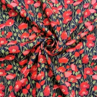 Floral Poplin Design 33 RED POPPIES ON NAVY