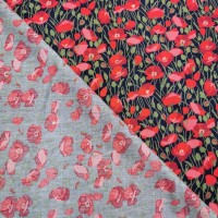 Floral Poplin Design 33 RED POPPIES ON NAVY