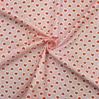 100% Cotton - Red Hearts on Baby Pink