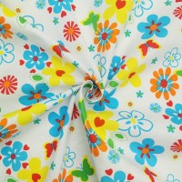 Flowers and Butterflies on White 100% COTTON