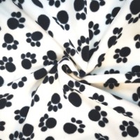 Anti Pill Fleece Fabric - Black Paws on White